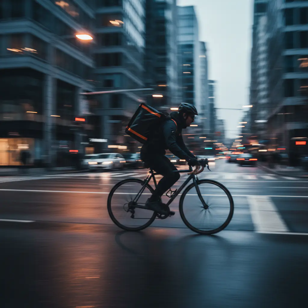 Courier on a bicycle in the city