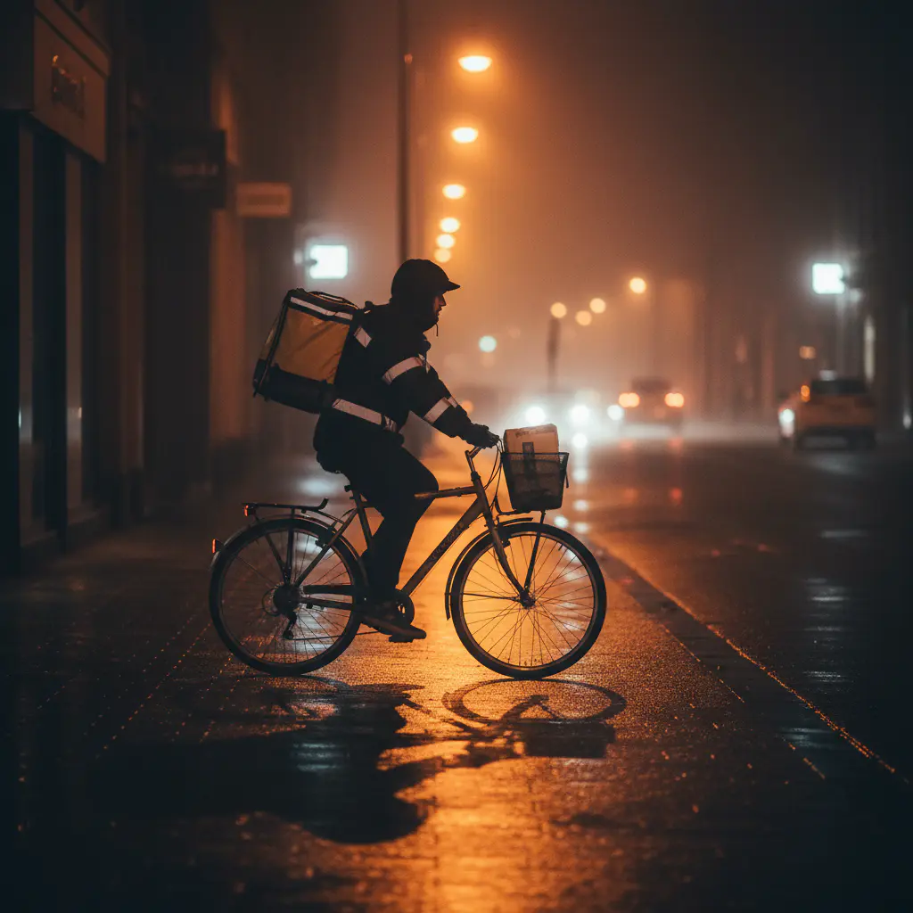 Courier working late night