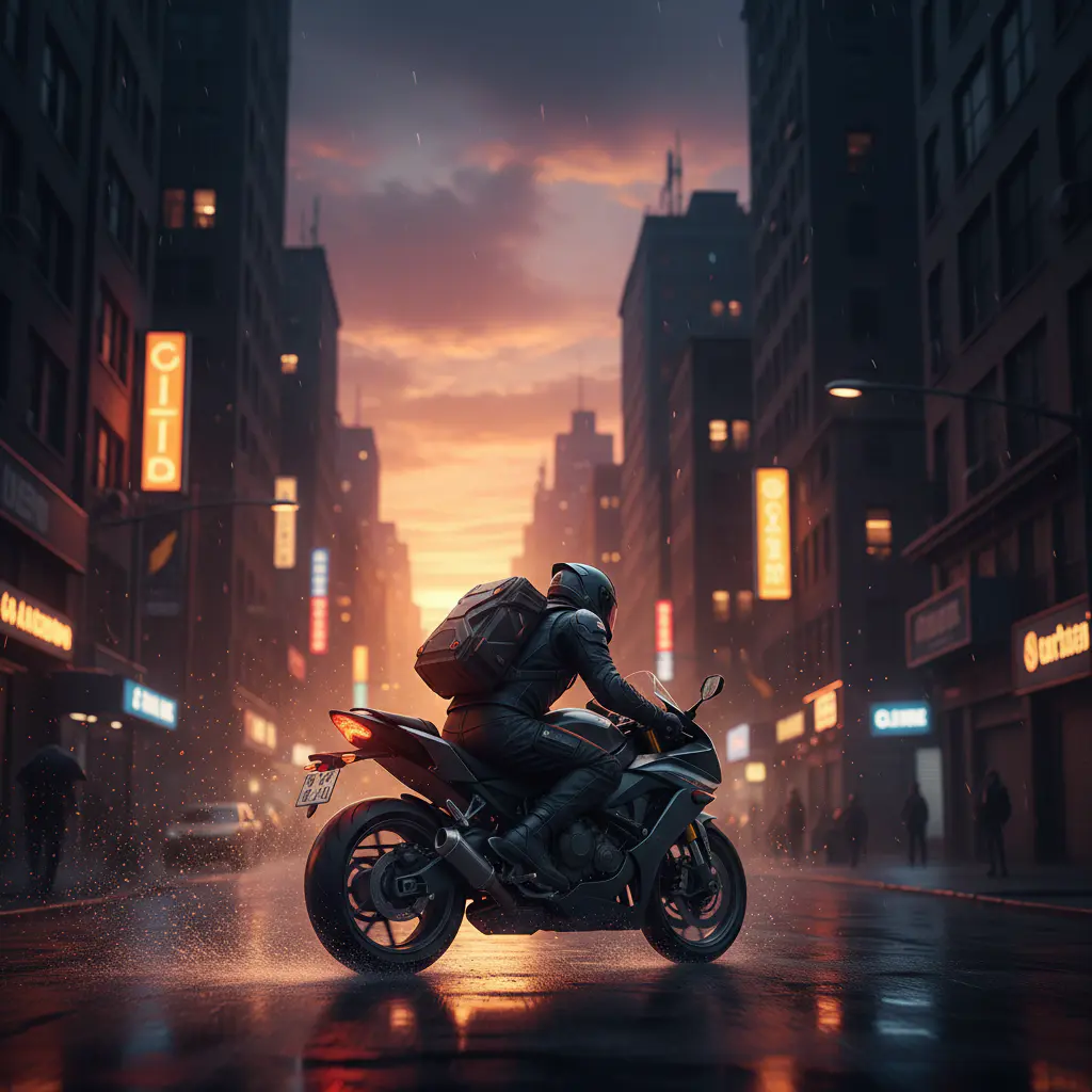 Courier speeding through city streets