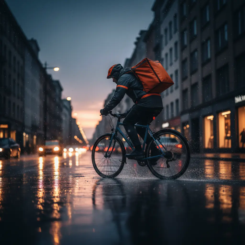Courier rushing on bike